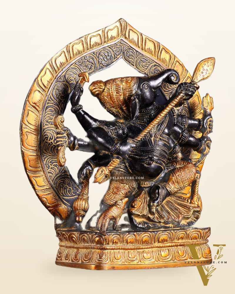 Brass Lord Ganesha Statue with eight Arms 9 inch