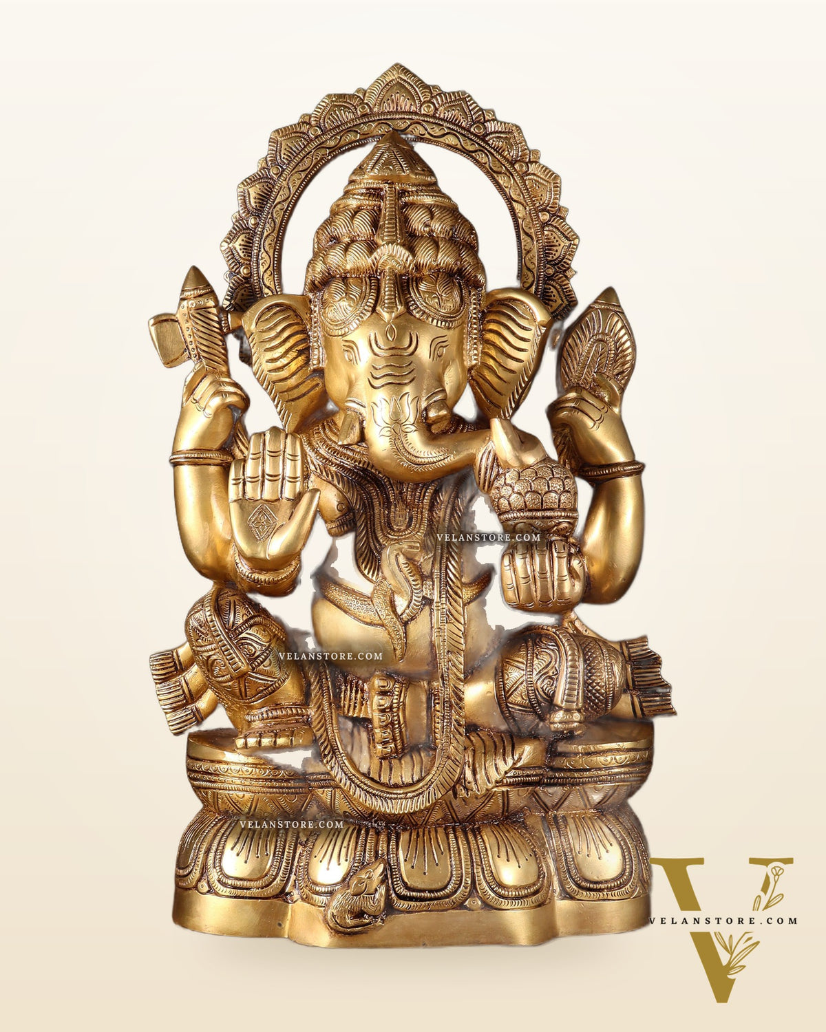Brass Lord Ganesha Statue with Enhanced Carvings – Divine Elegance 20"
