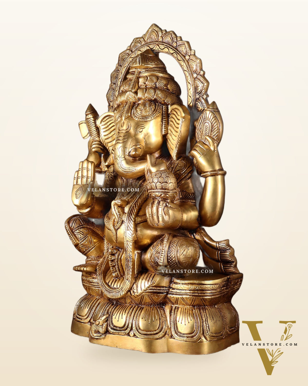 Brass Lord Ganesha Statue with Enhanced Carvings – Divine Elegance 20"