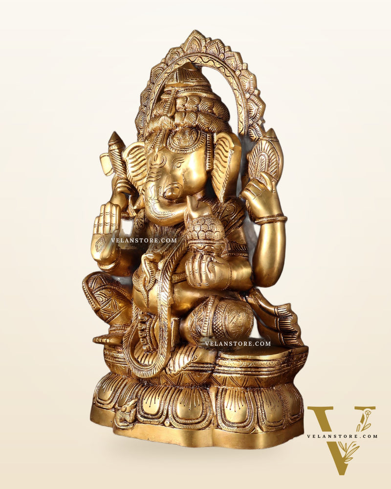 Brass Lord Ganesha Statue with Enhanced Carvings – Divine Elegance 20"