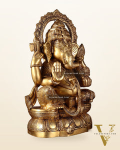 Brass Lord Ganesha Statue with Enhanced Carvings – Divine Elegance 20"