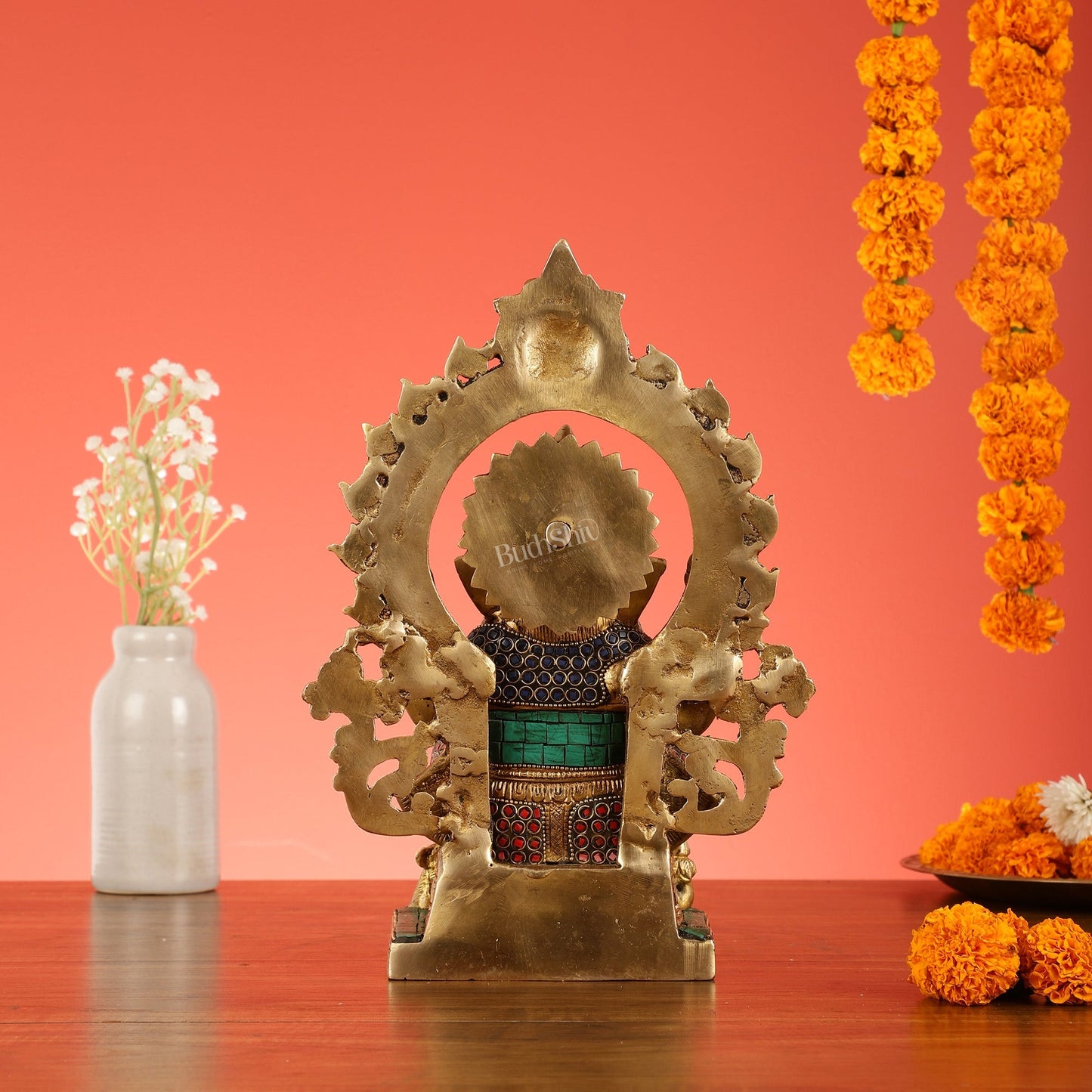 Brass Lord Ganesha Statue with Frame and Ashtavinayaka Carvings - 12 Inch