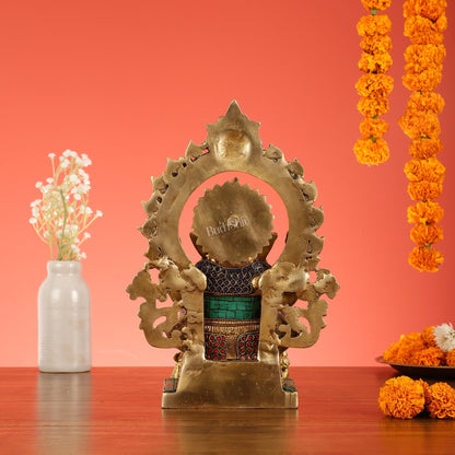 Brass Lord Ganesha Statue with Frame and Ashtavinayaka Carvings - 12 Inch