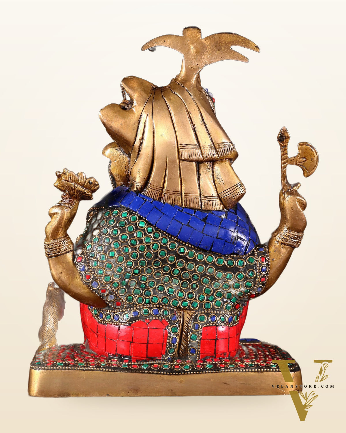 Brass Lord Ganesha Statue with Meenakari Stonework – 9.5"