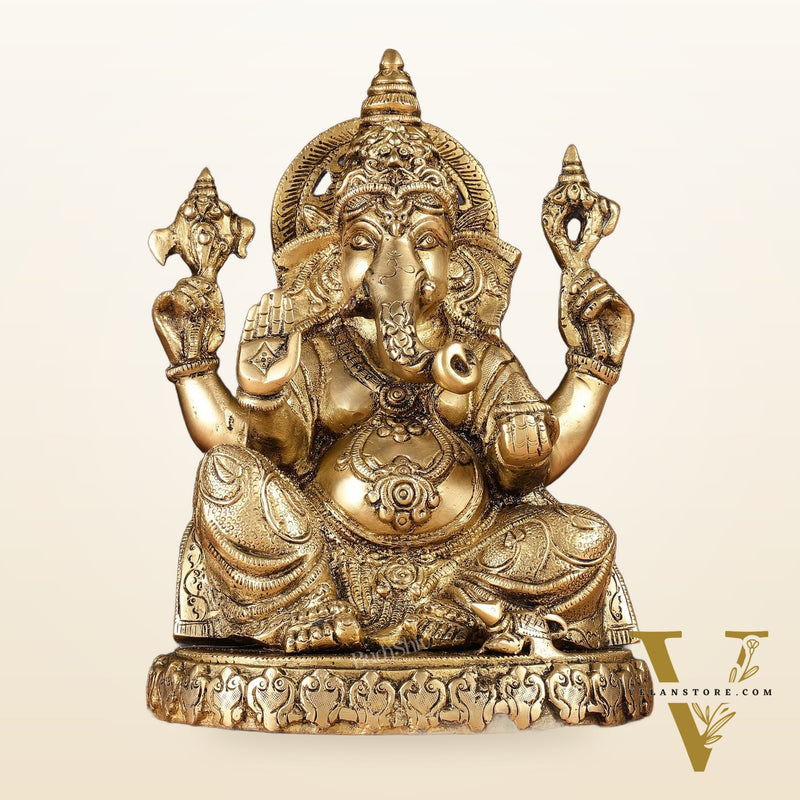 Brass Lord Ganesha Statue with Oval Base 10"