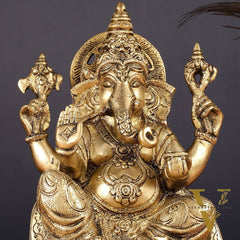 Brass Lord Ganesha Statue with Oval Base 10"