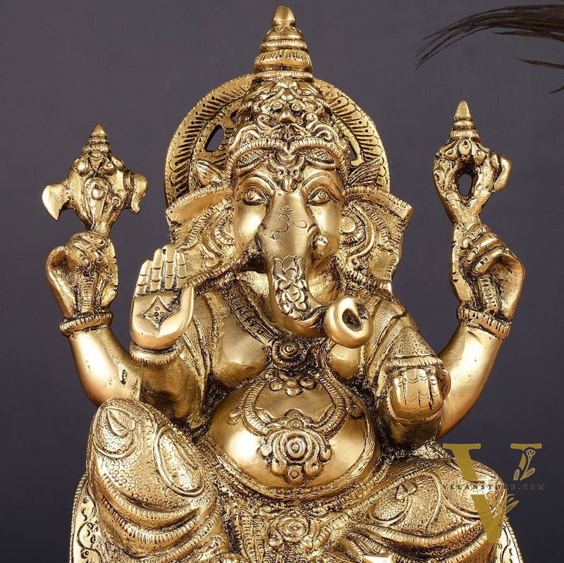 Brass Lord Ganesha Statue with Oval Base 10"