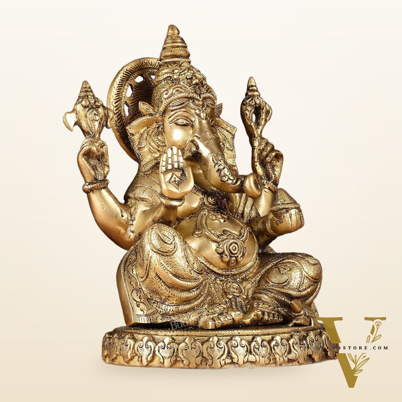 Brass Lord Ganesha Statue with Oval Base 10"