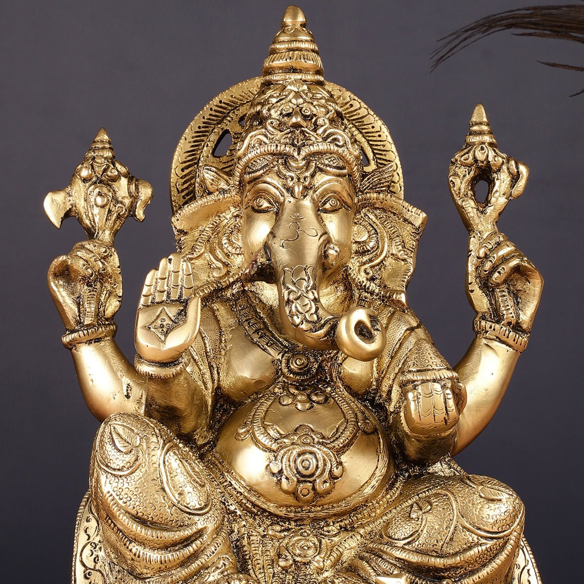 Brass Lord Ganesha Statue with Oval Base 10"