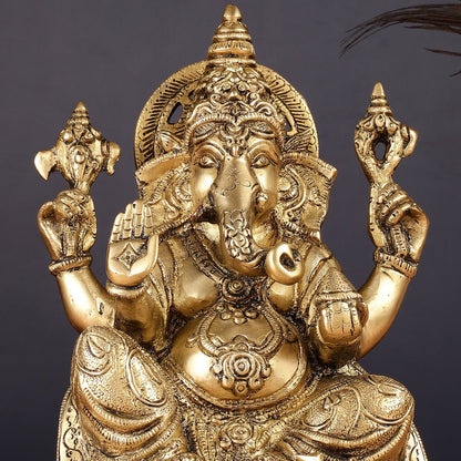 Brass Lord Ganesha Statue with Oval Base 10"