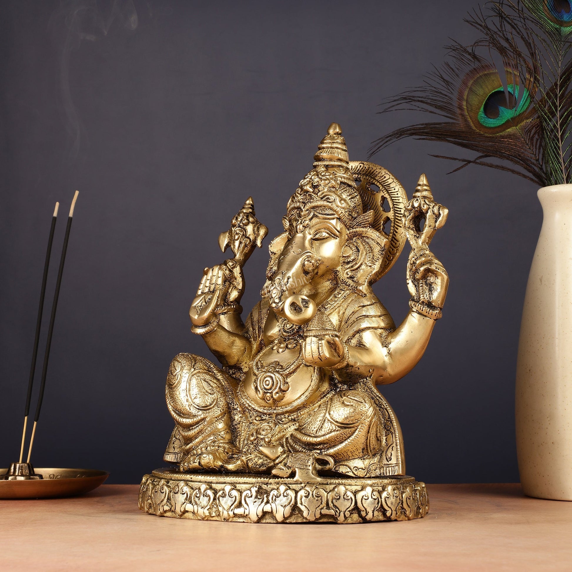 Brass Lord Ganesha Statue with Oval Base 10"