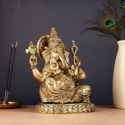 Brass Lord Ganesha Statue with Oval Base 10"