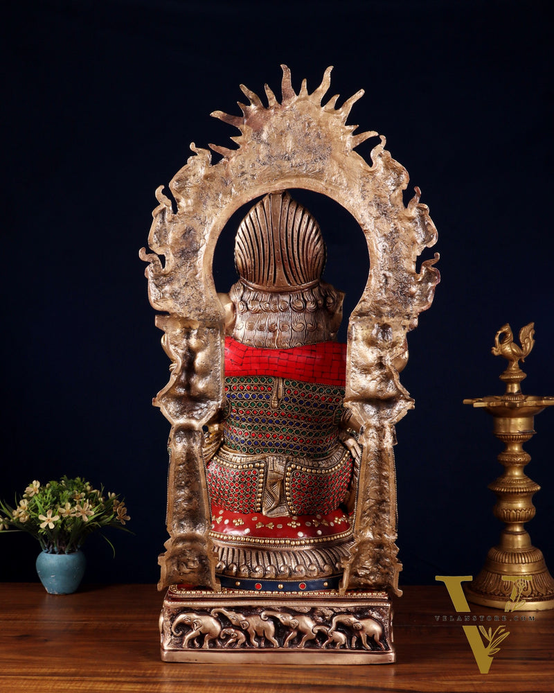 Brass Lord Ganesha Statue with Prabhavali 25 inch meenakari Stonework