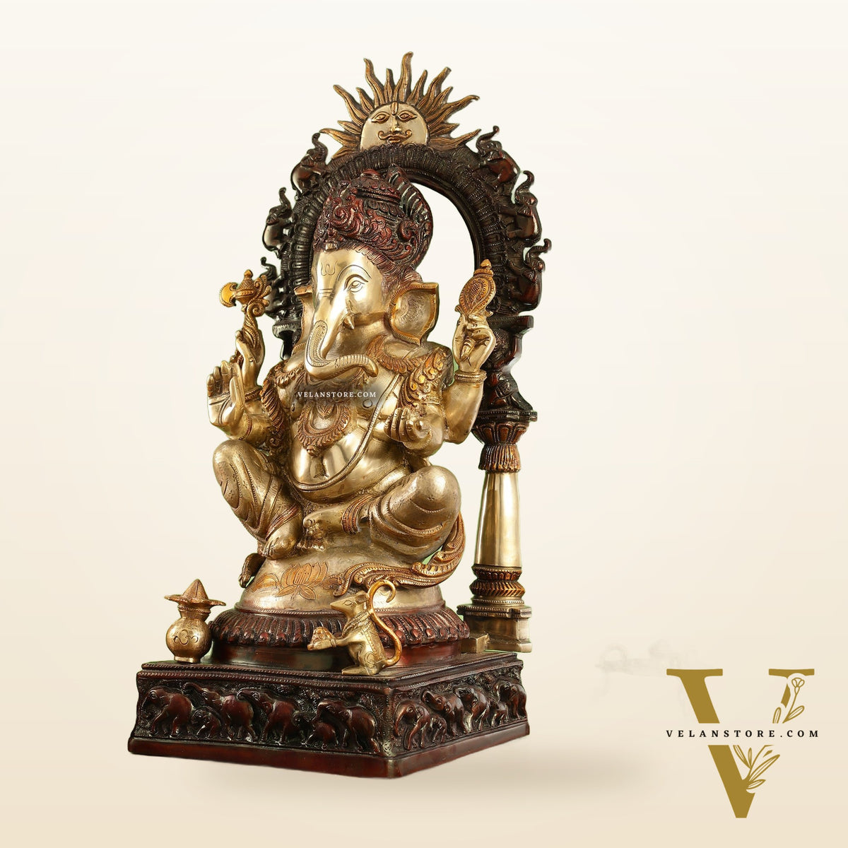 Brass Lord Ganesha Statue with Prabhavali 25 inch