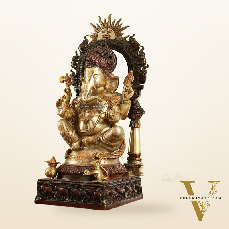 Brass Lord Ganesha Statue with Prabhavali 25 inch