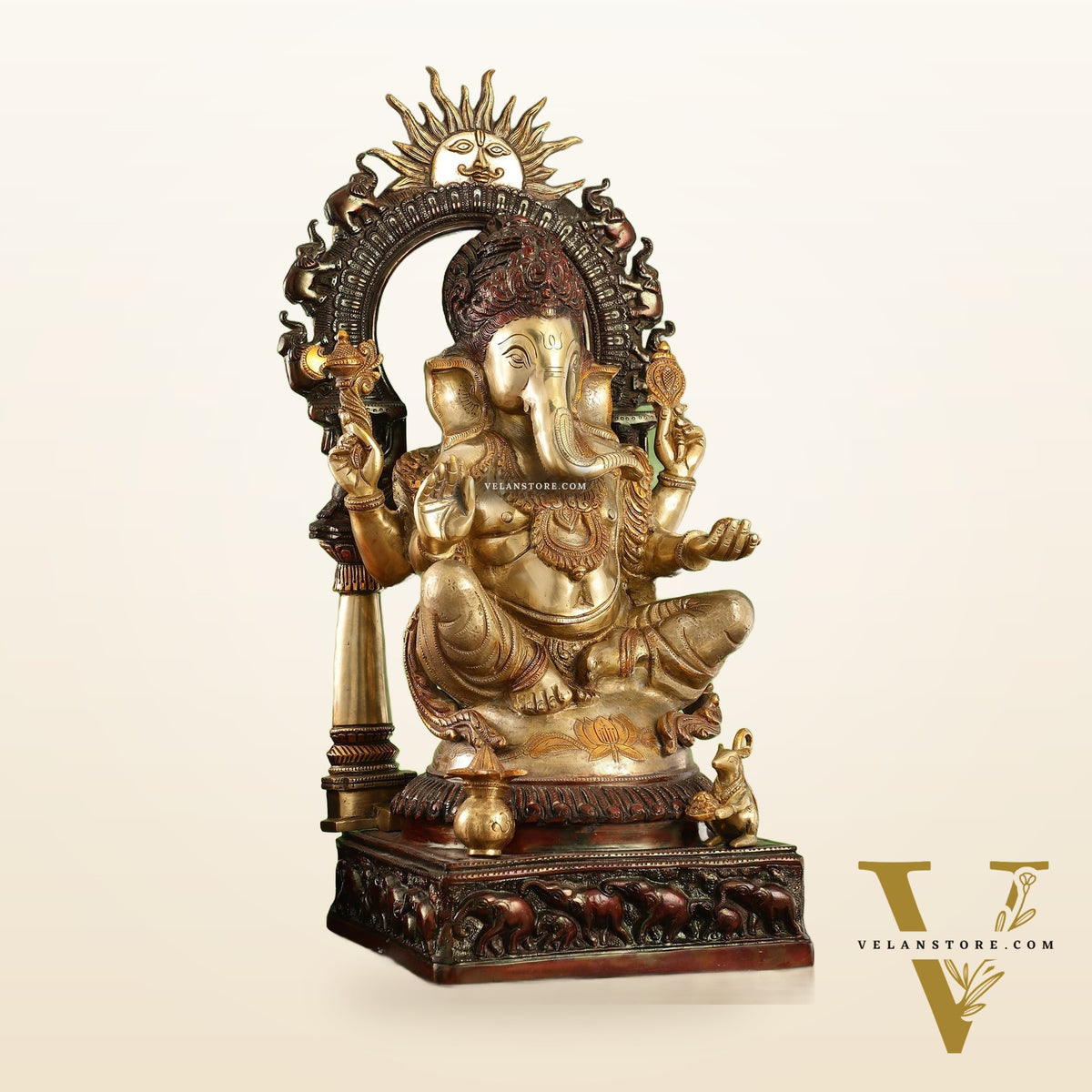 Brass Lord Ganesha Statue with Prabhavali 25 inch