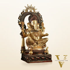 Brass Lord Ganesha Statue with Prabhavali 25 inch