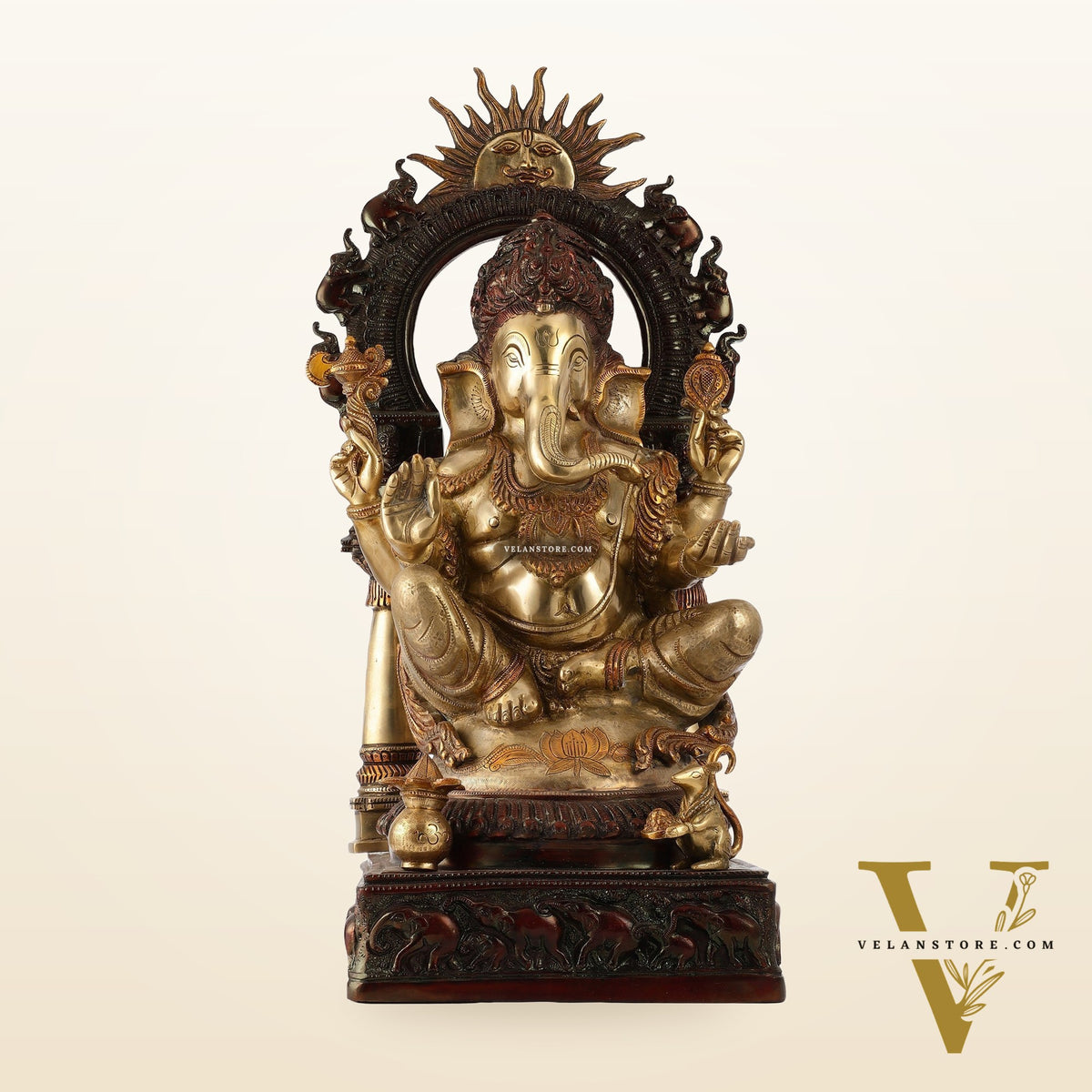 Brass Lord Ganesha Statue with Prabhavali 25 inch