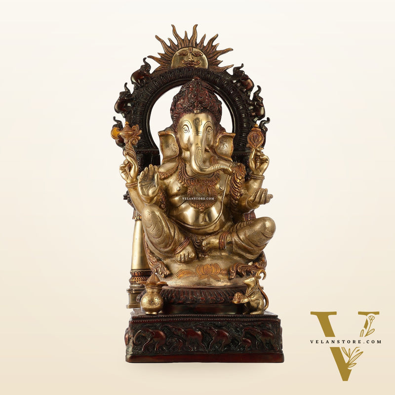 Brass Lord Ganesha Statue with Prabhavali 25 inch