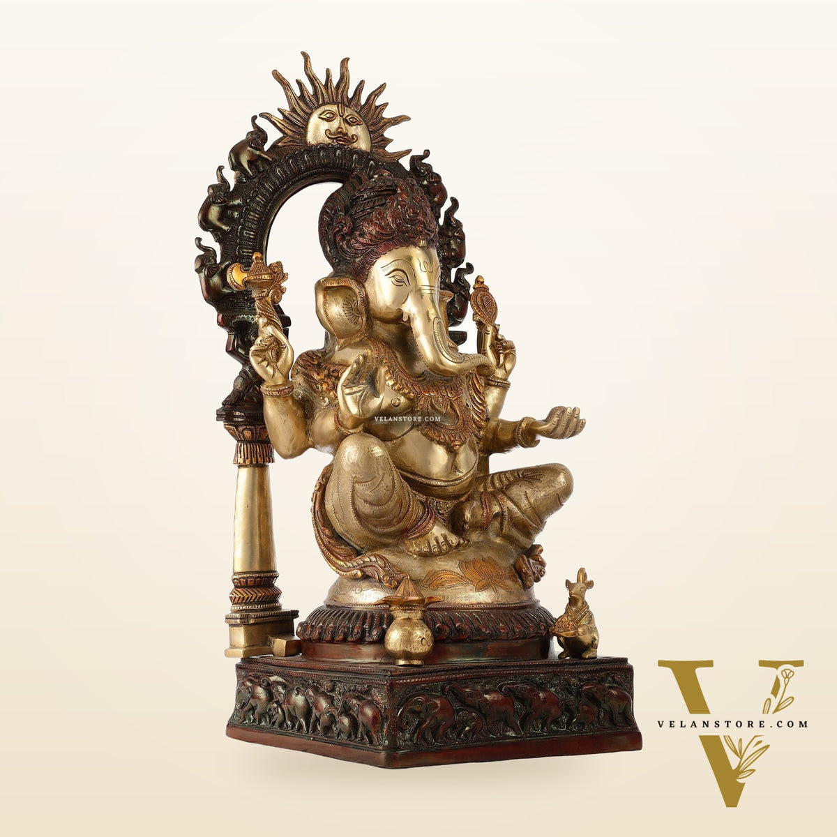 Brass Lord Ganesha Statue with Prabhavali 25 inch