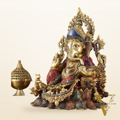 Brass Lord Ganesha statue with sharp features - 16 inches