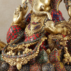 Brass Lord Ganesha statue with sharp features - 16 inches