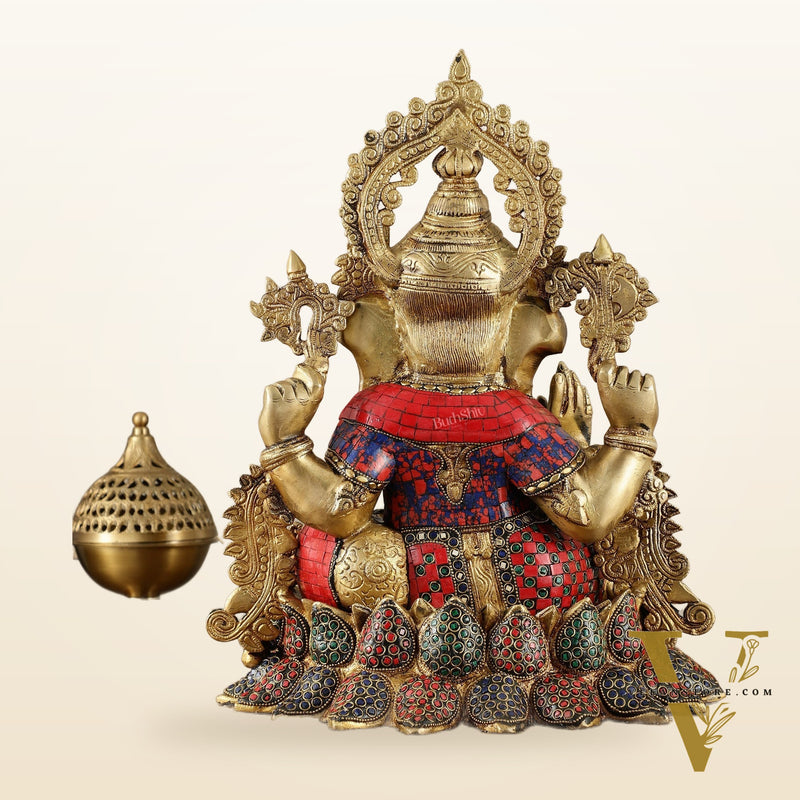 Brass Lord Ganesha statue with sharp features - 16 inches