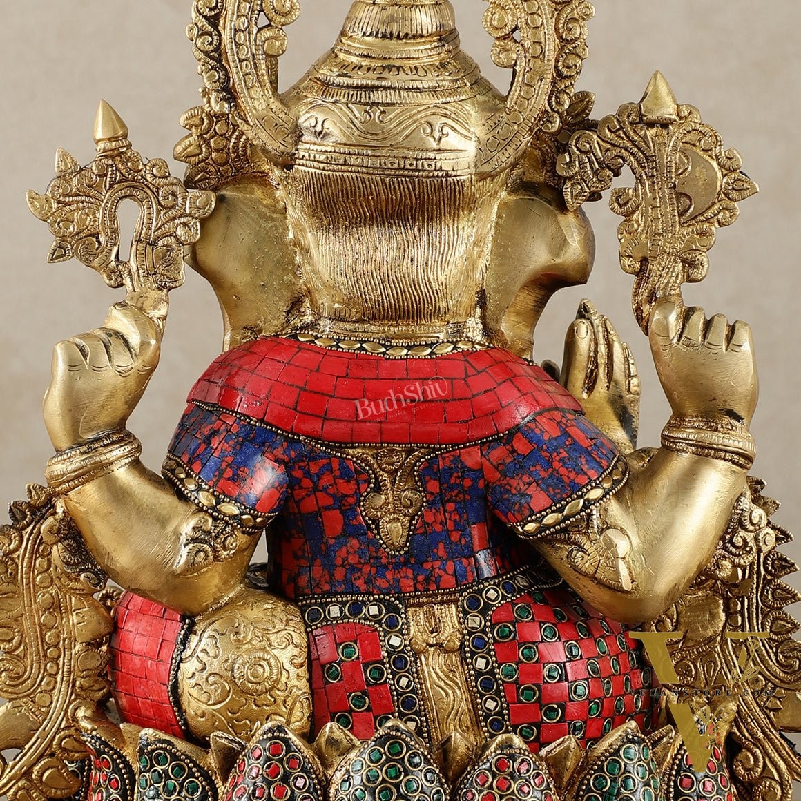 Brass Lord Ganesha statue with sharp features - 16 inches