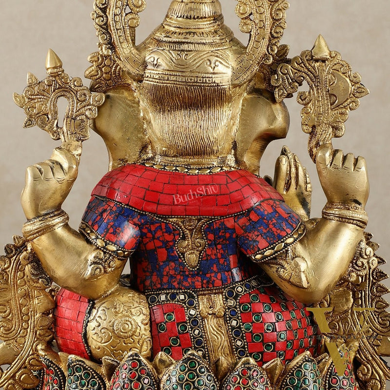 Brass Lord Ganesha statue with sharp features - 16 inches