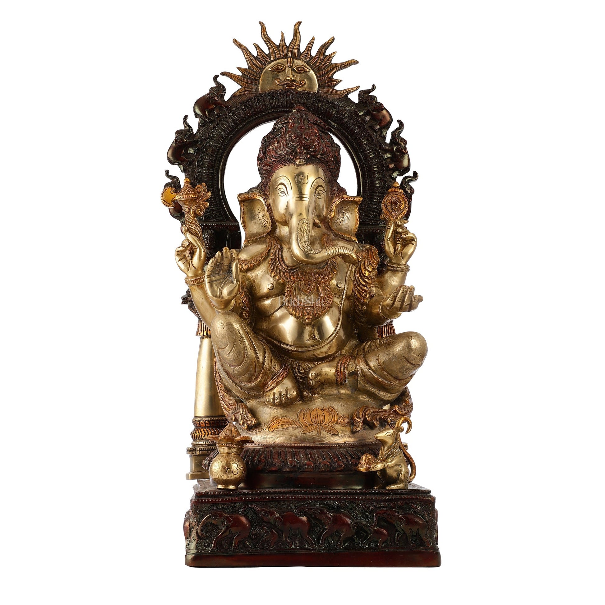 Brass Lord Ganesha Statue with Prabhavali 25 inch