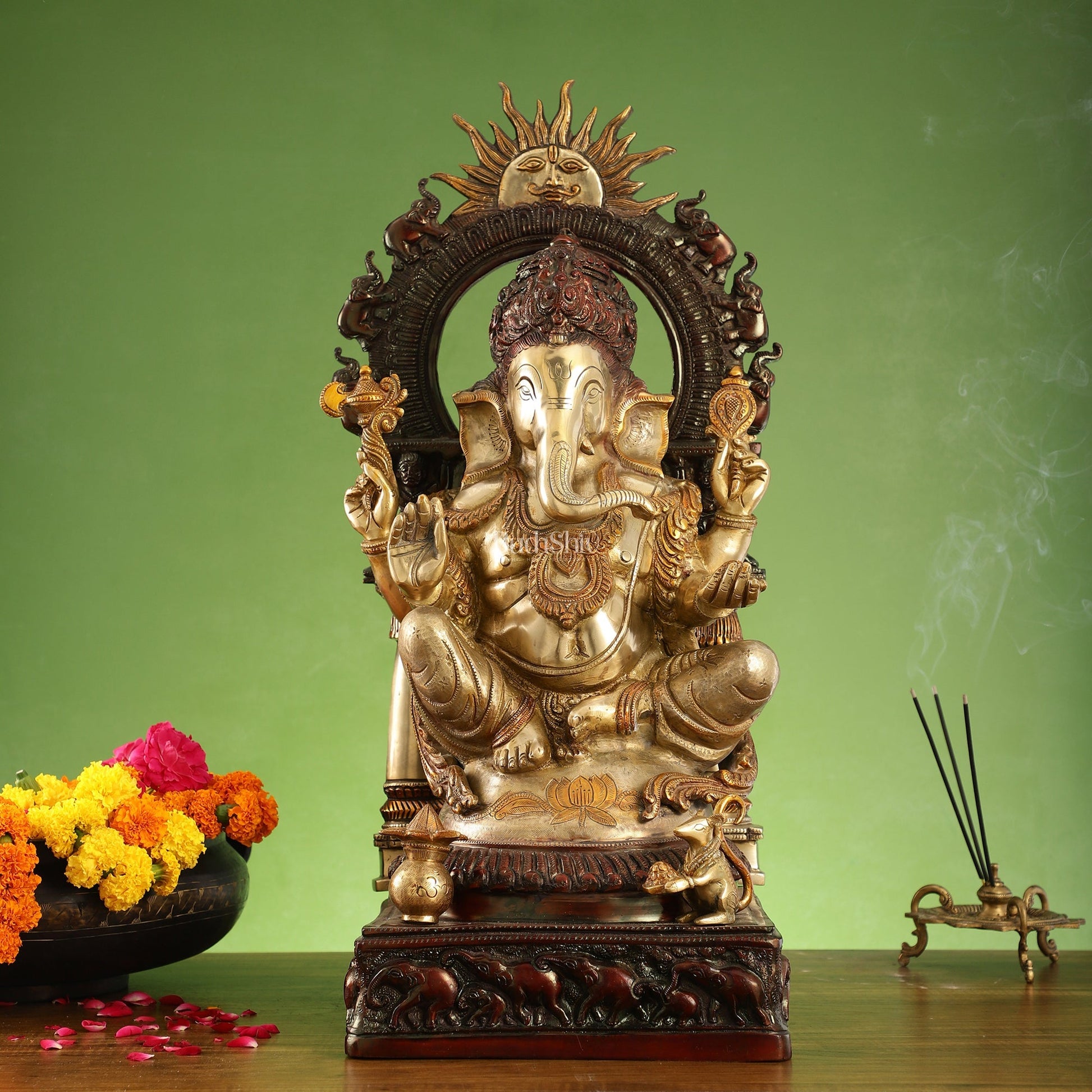 Brass Lord Ganesha Statue with Prabhavali 25 inch