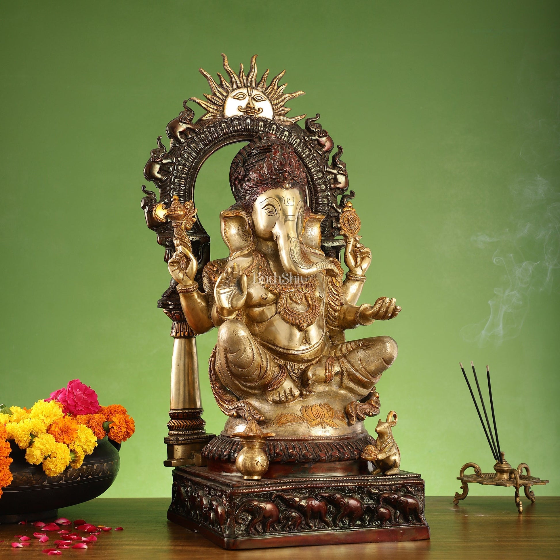 Brass Lord Ganesha Statue with Prabhavali 25 inch