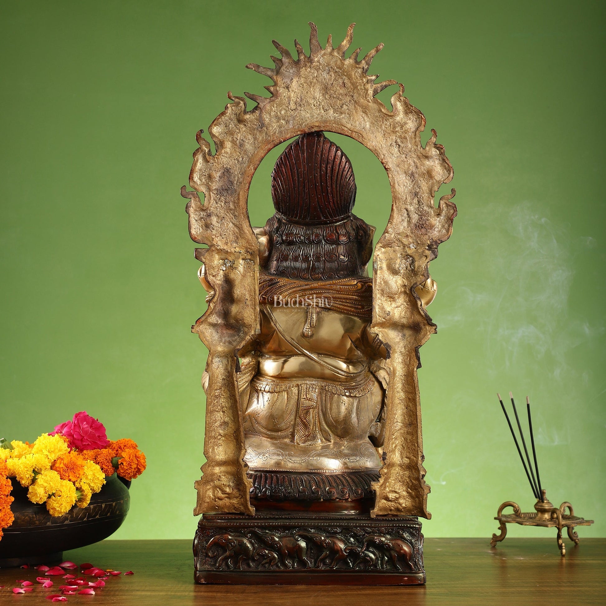 Brass Lord Ganesha Statue with Prabhavali 25 inch
