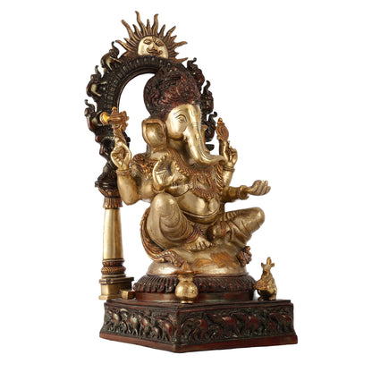 Brass Lord Ganesha Statue with Prabhavali 25 inch