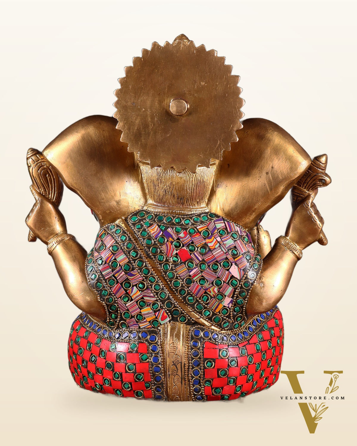 Brass Lord Ganesha Statue with unique Stonework - 10"