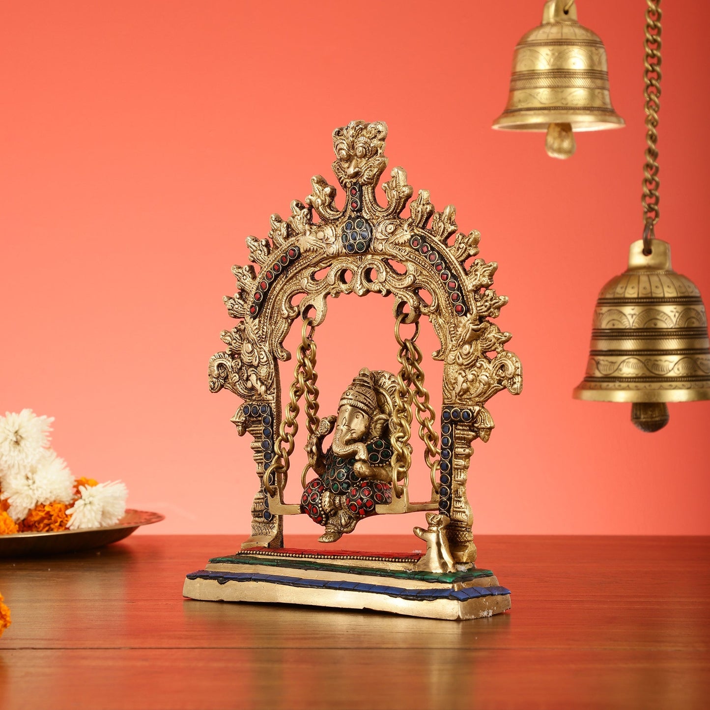 Brass Lord Ganesha Swing Idol - 10 inch