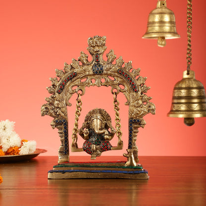 Brass Lord Ganesha Swing Idol - 10 inch
