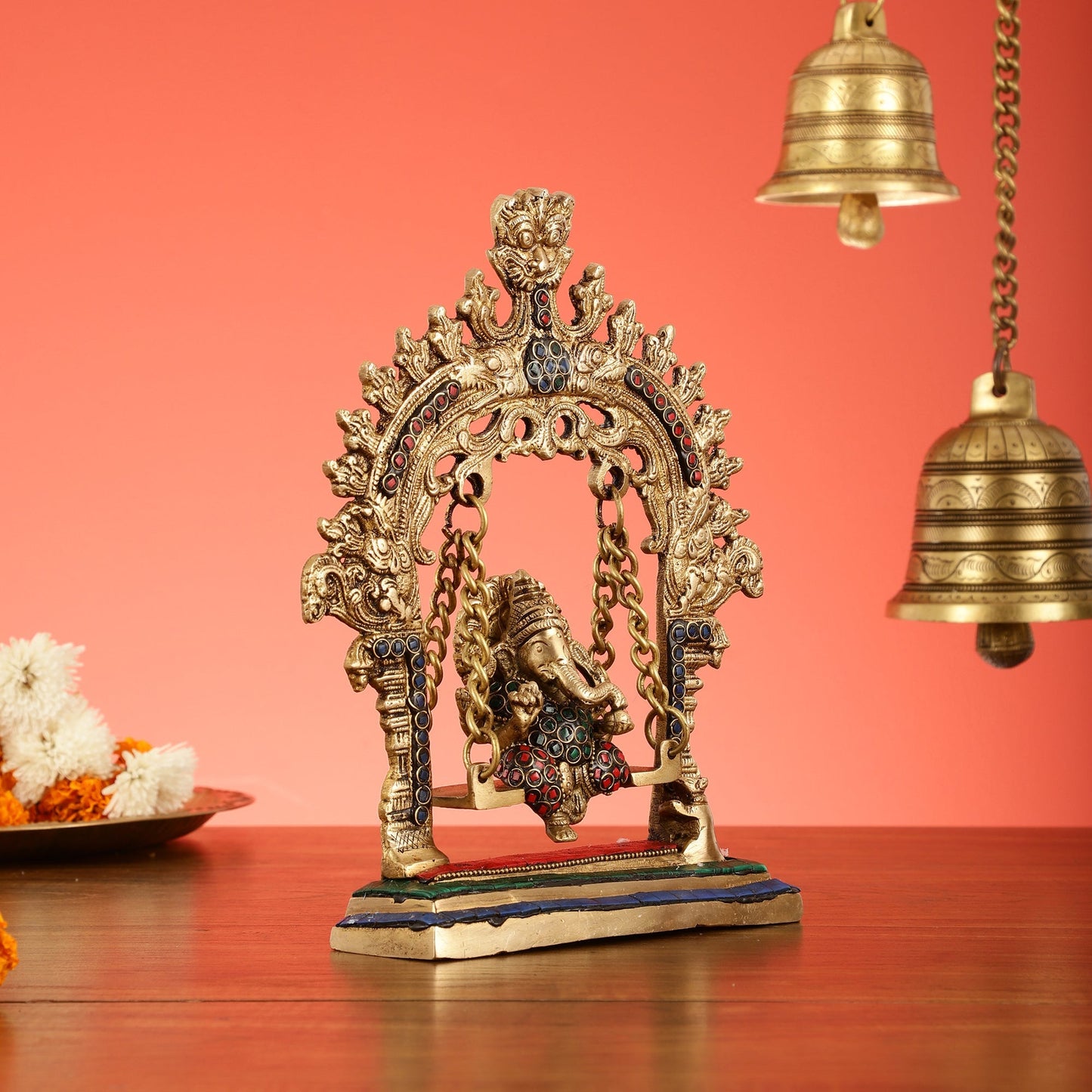 Brass Lord Ganesha Swing Idol - 10 inch