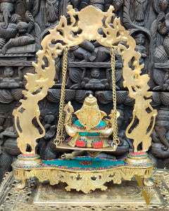 Brass Lord Ganesha Swing with Multicolour Stonework - 18" x 15" x 4.5