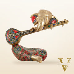 Brass Lord Ganesha with Veena Table Accent Showpiece - 9.5 Inch