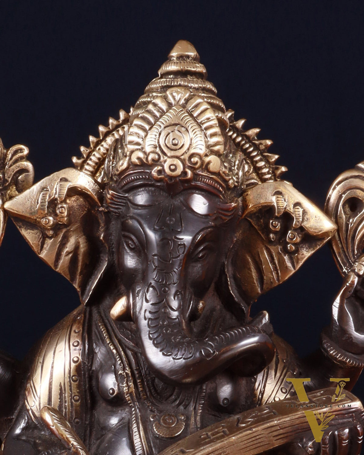 Brass Lord Ganesha Writing Statue – 7.5 Inch black tone