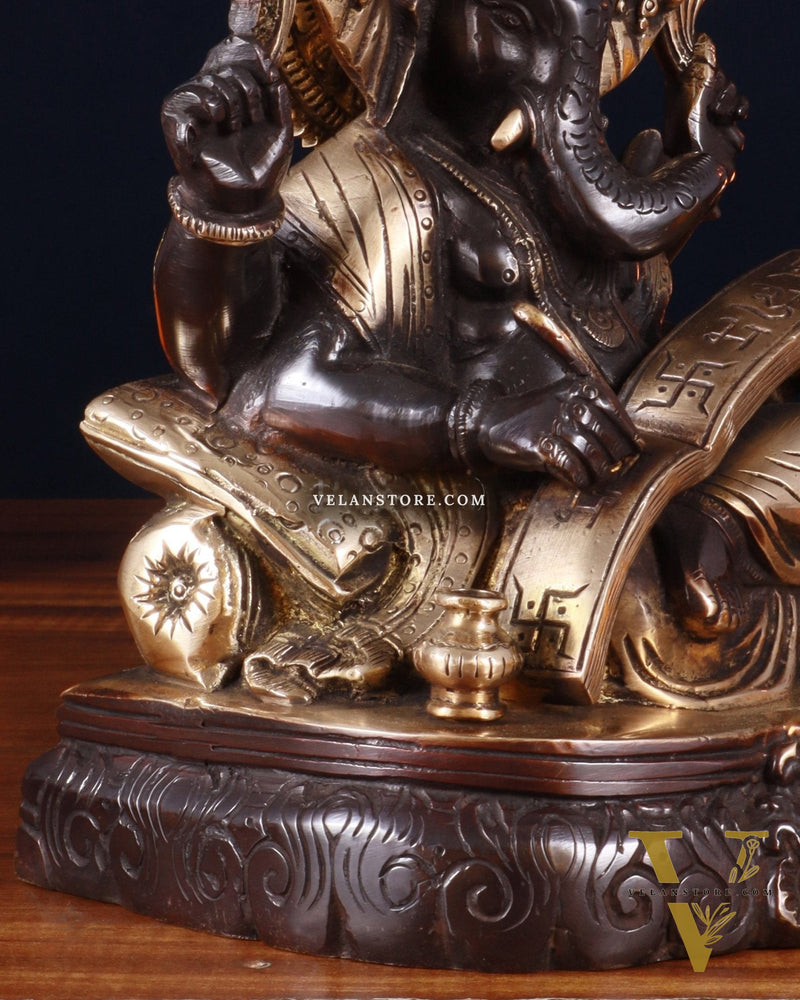 Brass Lord Ganesha Writing Statue – 7.5 Inch black tone