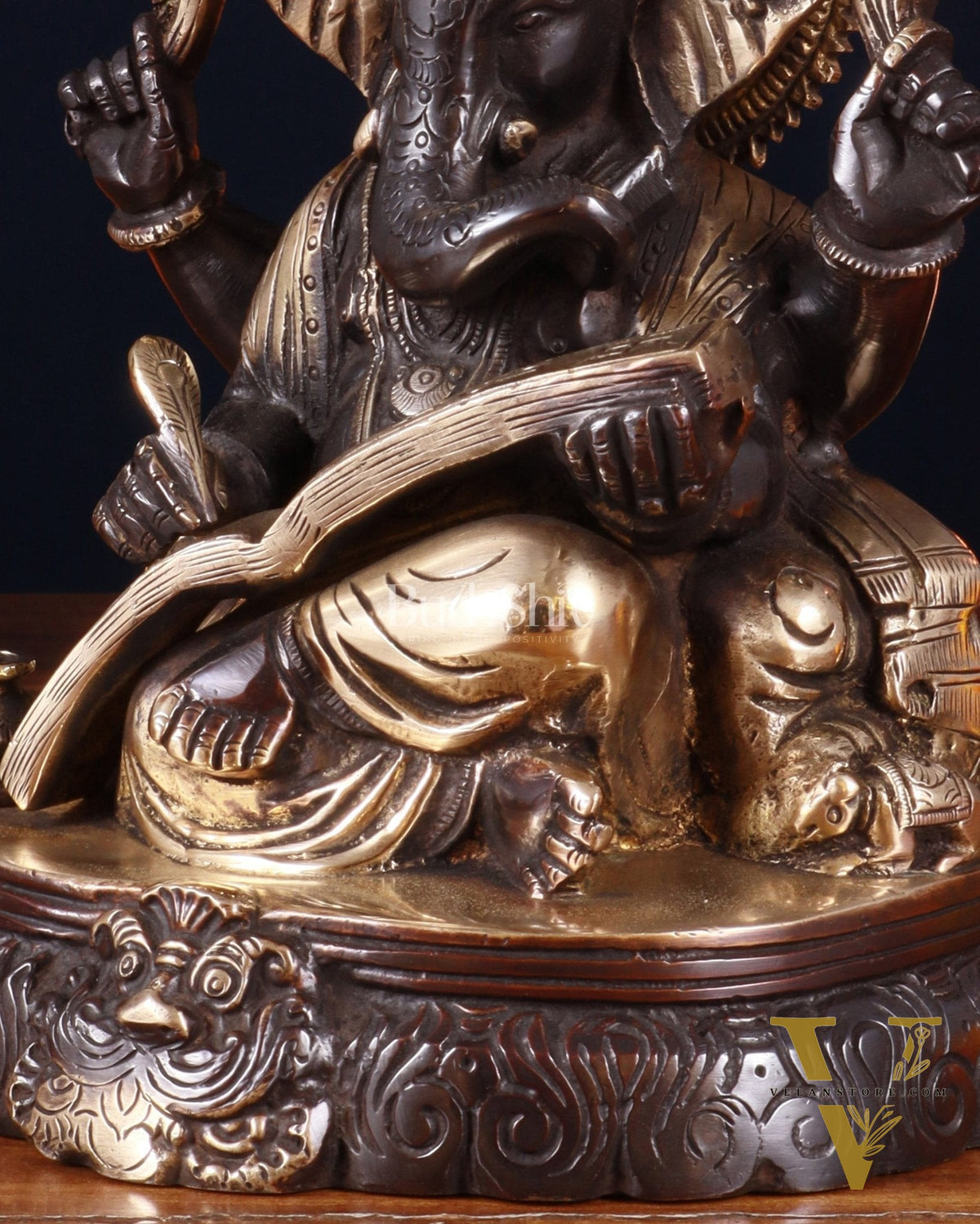 Brass Lord Ganesha Writing Statue – 7.5 Inch black tone