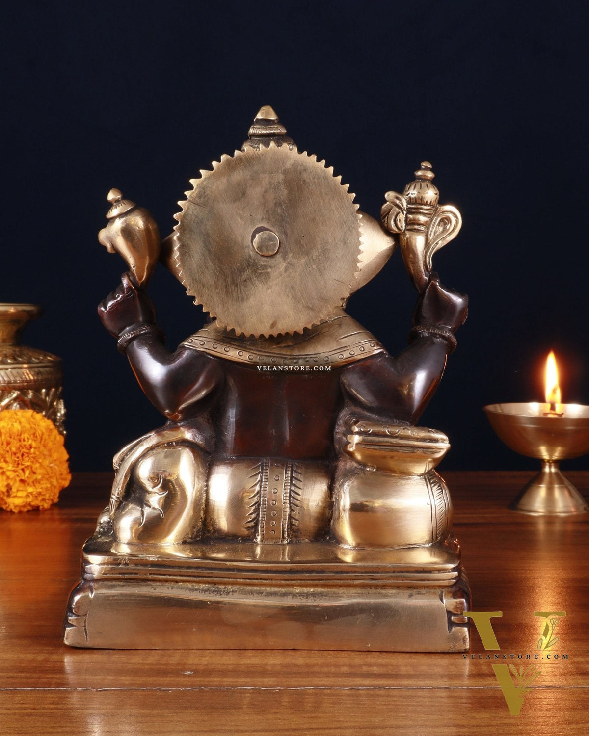 Brass Lord Ganesha Writing Statue – 7.5 Inch black tone