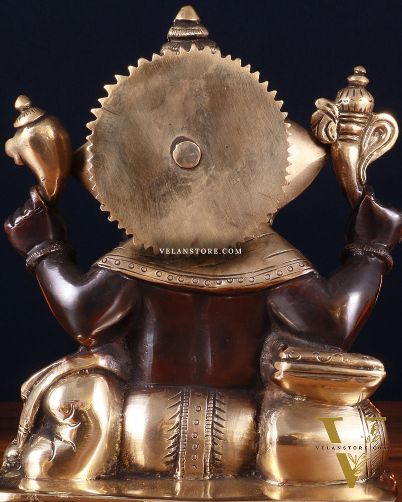 Brass Lord Ganesha Writing Statue – 7.5 Inch black tone