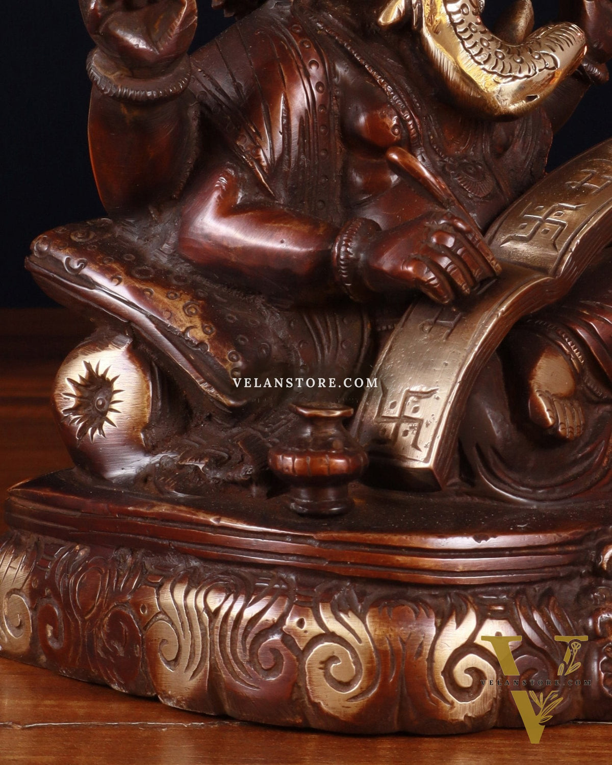Brass Lord Ganesha Writing Statue – 7.5 Inch brown tone