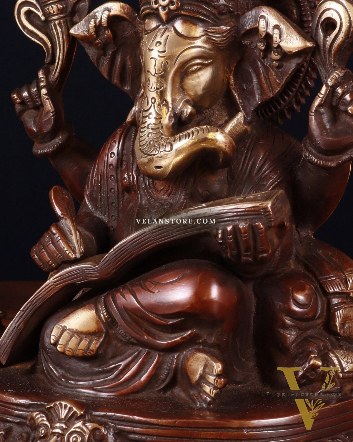 Brass Lord Ganesha Writing Statue – 7.5 Inch brown tone