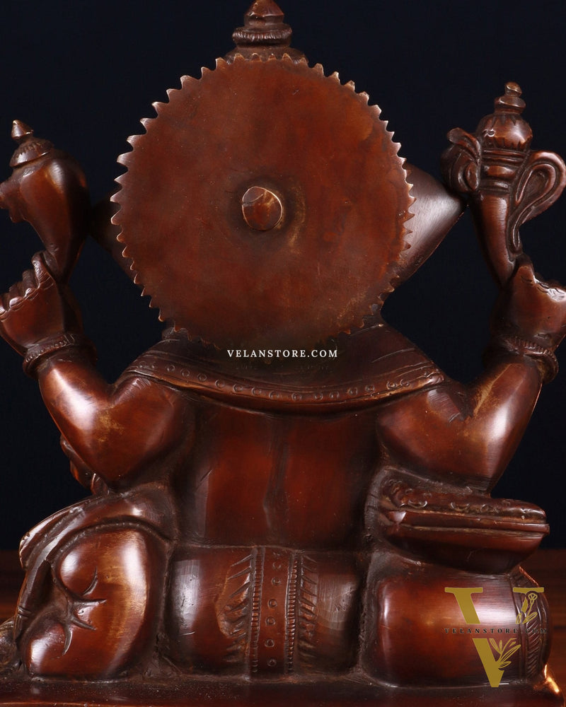 Brass Lord Ganesha Writing Statue – 7.5 Inch brown tone