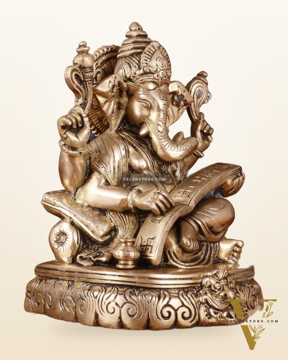 Brass Lord Ganesha Writing Statue – 7.5 Inch