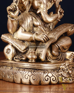Brass Lord Ganesha Writing Statue – 7.5 Inch